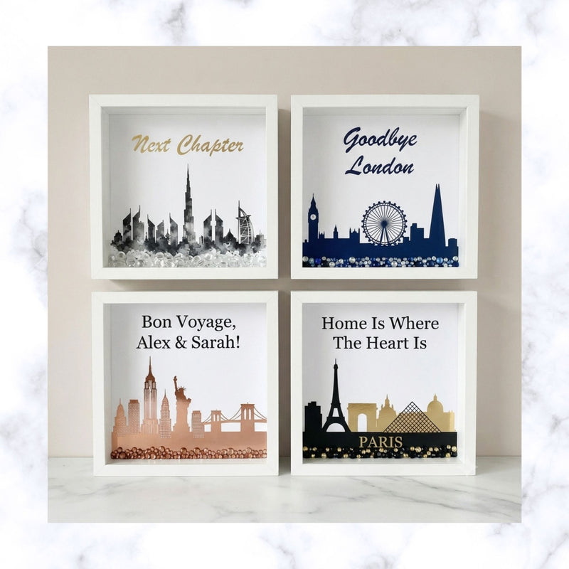 Custom Cityscape Shadow Box | Personalized Farewell Gift for Travelers