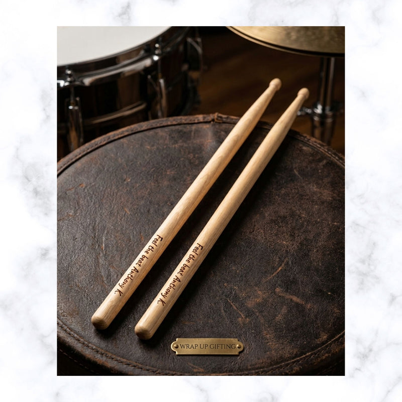 Custom Engraved Drumsticks & 'Rock On' Display Stand Set