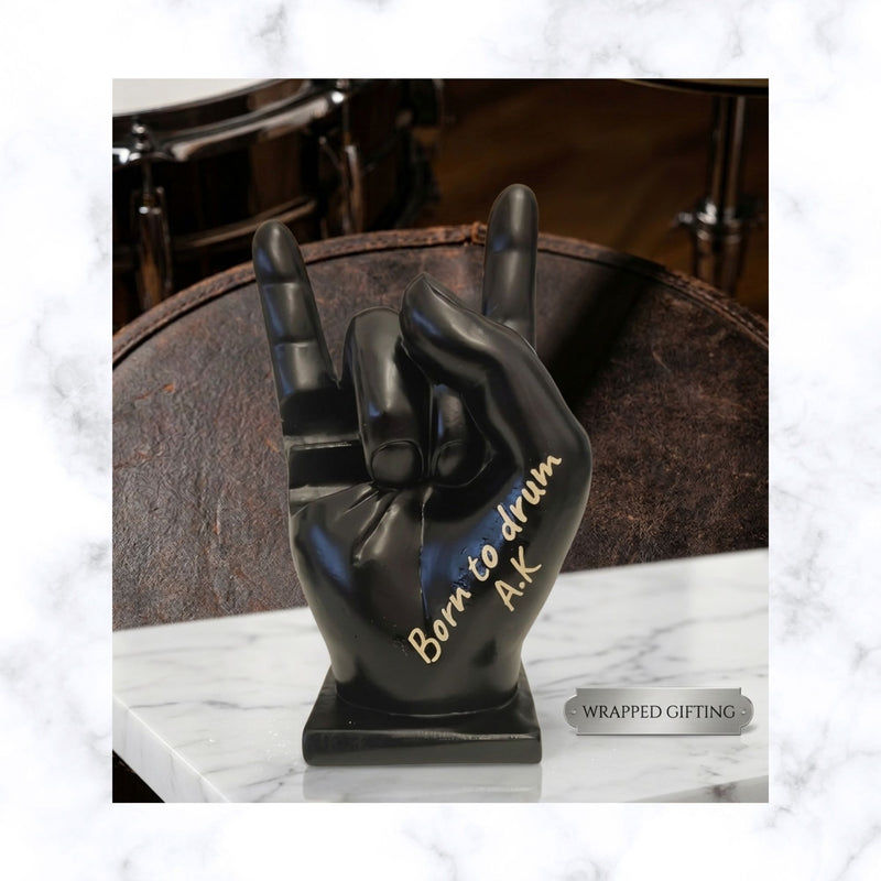 Custom Engraved Drumsticks & 'Rock On' Display Stand Set