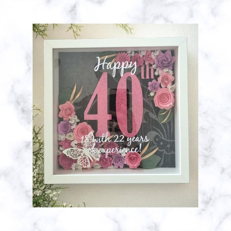 Celebrate a Milestone with a Personalized 40th Birthday Shadow Box! | Birthday Gift | 3D Floral Frame