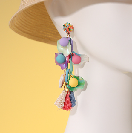 Multicolor Grape Long Dangle Earrings