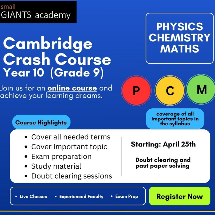 CRASH COURSE for Year 10 students (grade 9) - April 2024 Onwards