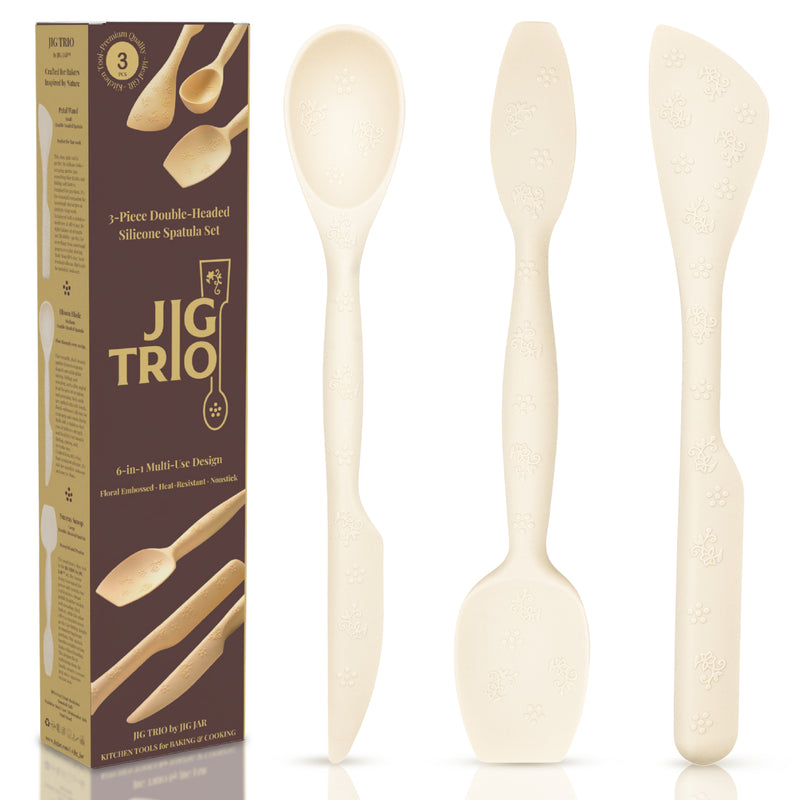 JIG TRIO 3 Piece Double Headed Silicone Spatula Set – Yellow – Heat Resistant Kitchen Tools for Baking, Mixing & Cooking – BPA Free, Dishwasher Safe, Gift Ready