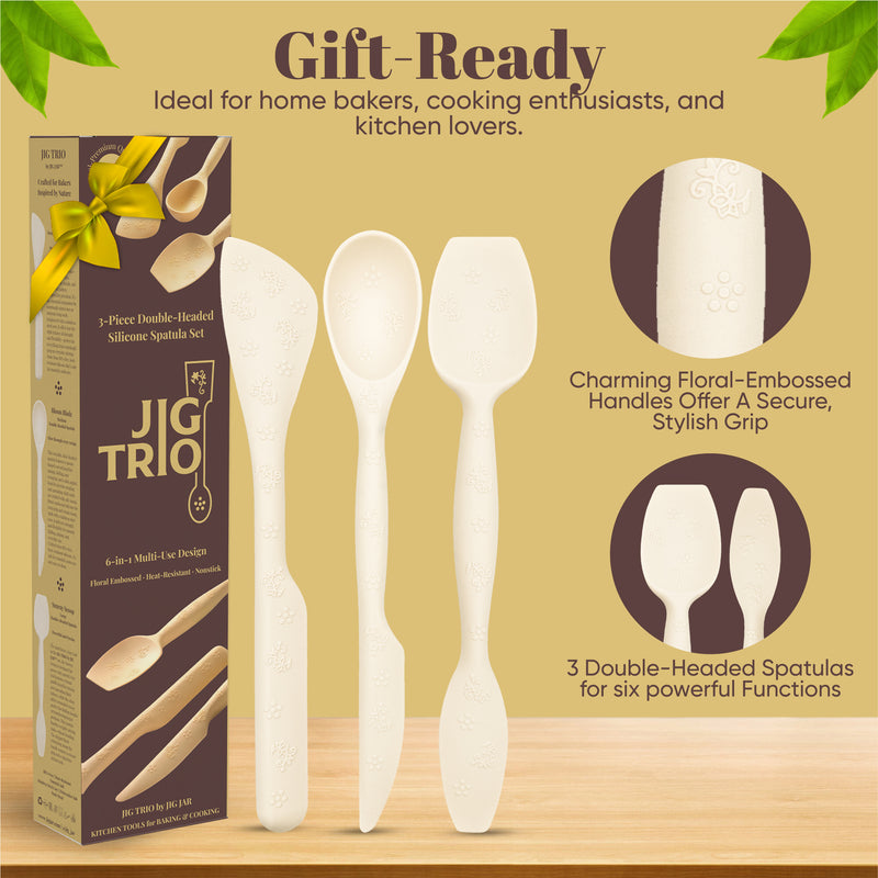 JIG TRIO 3 Piece Double Headed Silicone Spatula Set – Yellow – Heat Resistant Kitchen Tools for Baking, Mixing & Cooking – BPA Free, Dishwasher Safe, Gift Ready