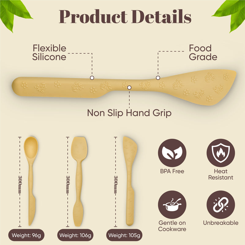 JIG TRIO 3 Piece Double Headed Silicone Spatula Set – Yellow – Heat Resistant Kitchen Tools for Baking, Mixing & Cooking – BPA Free, Dishwasher Safe, Gift Ready