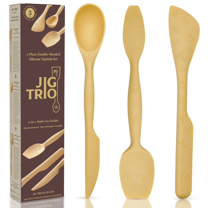 JIG TRIO 3 Piece Double Headed Silicone Spatula Set – Yellow – Heat Resistant Kitchen Tools for Baking, Mixing & Cooking – BPA Free, Dishwasher Safe, Gift Ready