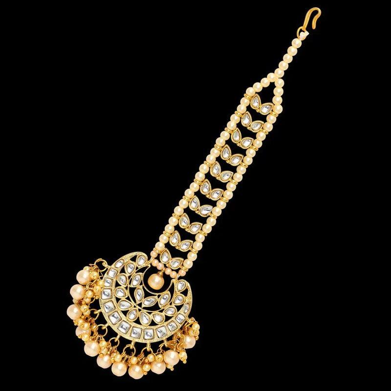 Gold Color Imitation Pearl & Kundan Maang Tikka (MTK225GLD) - Gold