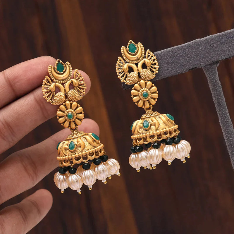 Green Color Matte Gold Earrings (MGE241GRN) - Green