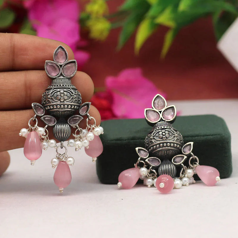 Pink Color Premium Oxidised Earrings (PGSE2731PNK) - Pink
