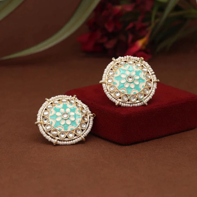 Rama Green Color Meenakari Stud Earrings (MKE1819RGRN) - Rama Green