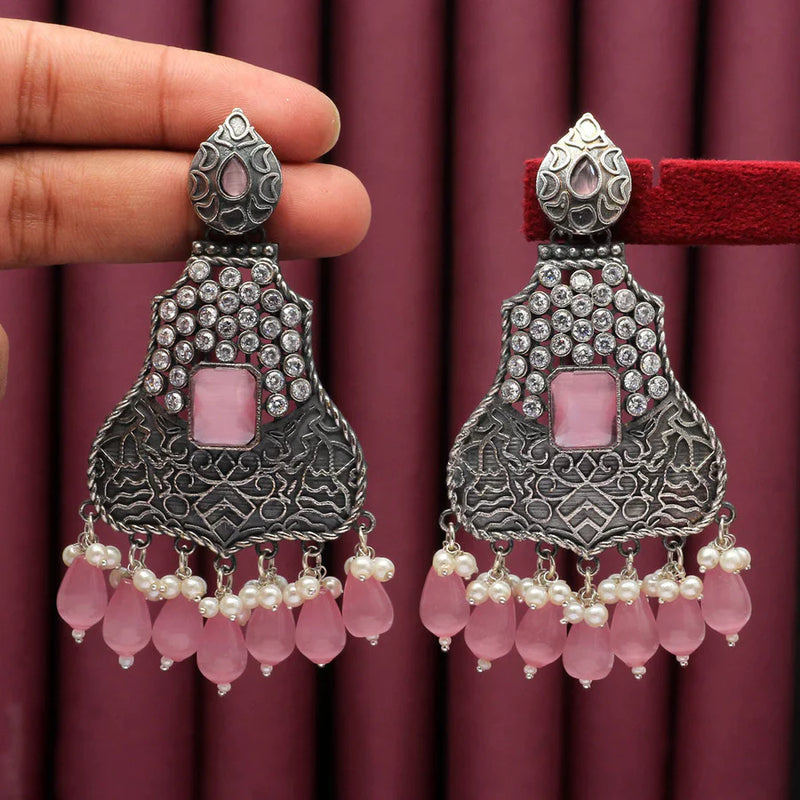 Pink Color Premium Oxidised Earrings (PGSE2595PNK) - Pink