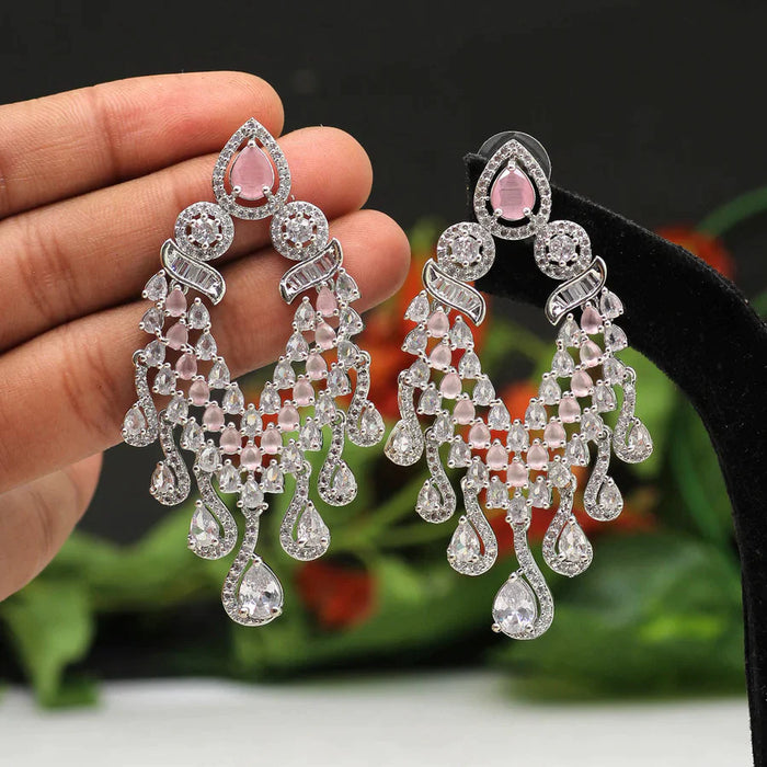 Pink Color American Diamond Earrings (ADE405PNK) - Pink