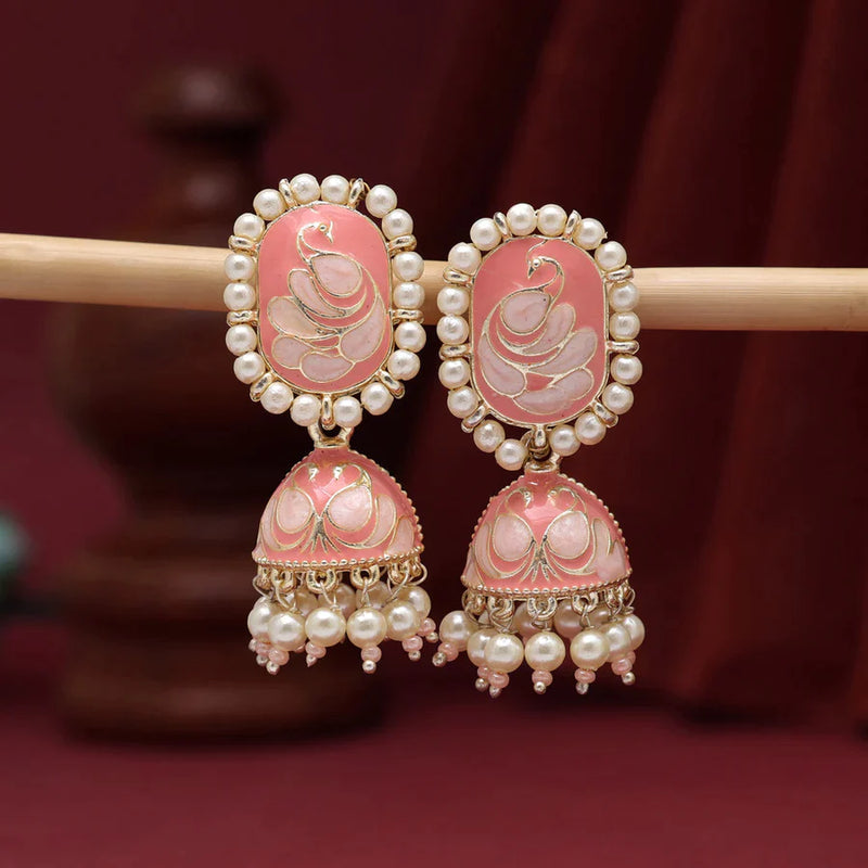Peach Color Meenakari Earrings (MKE1892PCH) - Peach