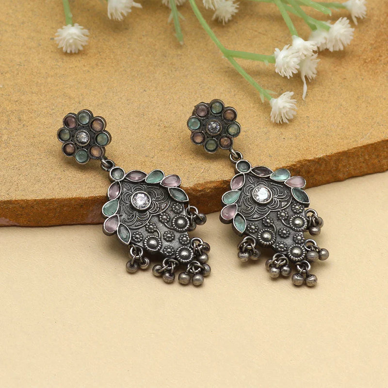 Pink & Pista Green Color Premium Oxidised Earrings (PGSE2739PNKPGRN) - Pink & Pista Green