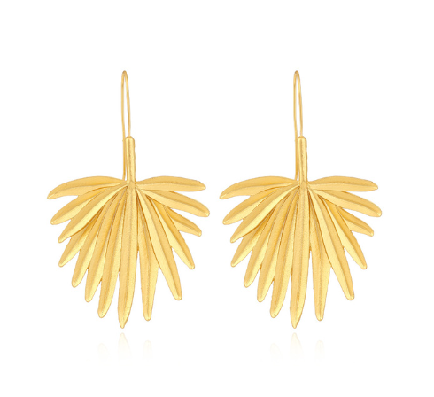 Golden Palm Leaf Hoop Earrings