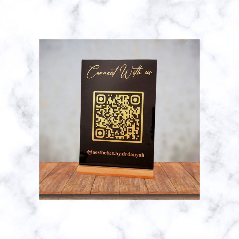 QR Code Social Media Sign on Acrylic Frame | Business Display Sign | Scan to Pay | QR Menu or Business Info