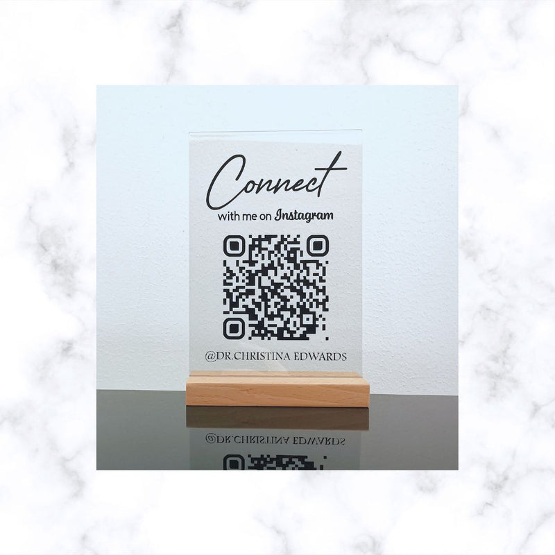 QR Code Social Media Sign on Acrylic Frame | Business Display Sign | Scan to Pay | QR Menu or Business Info