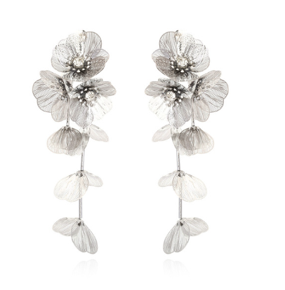 Long Metal Flower Tassel Earrings