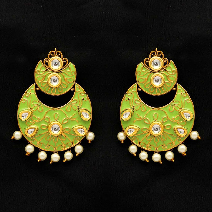 pista green color kundan antique earrings