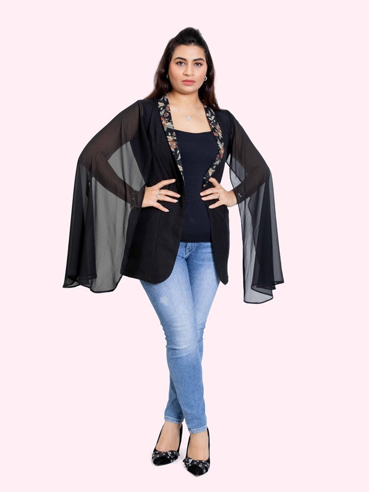 black flair sleeved trendy blazer