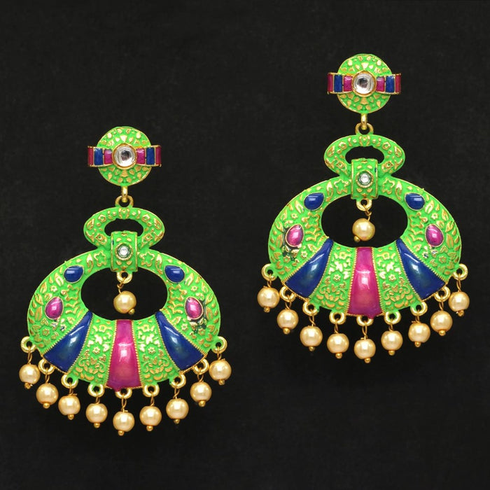 Green color kundan meenakari earrings