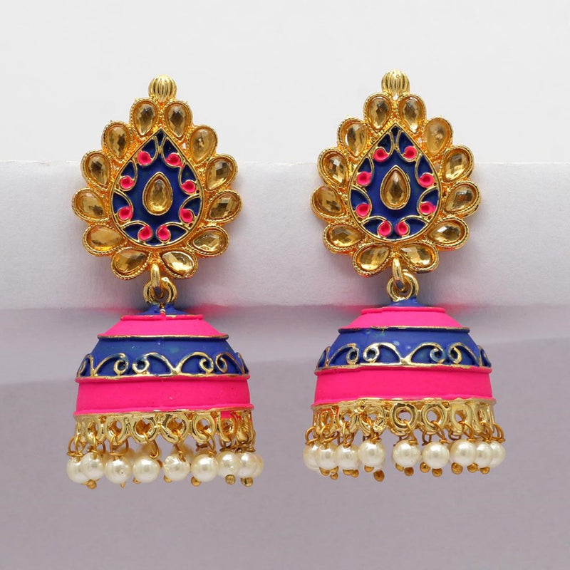 Rani blue glass stone mint meena earrings