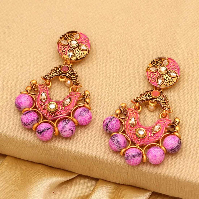 Pink kundan earrings