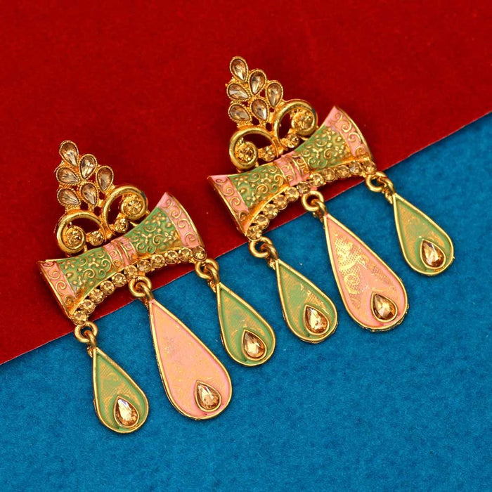 Pink glass stone jhumka earrings
