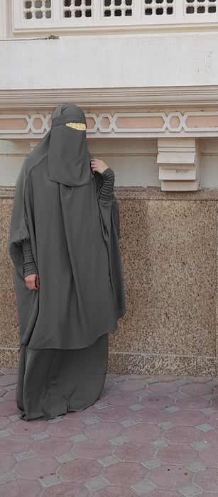 Grey 3 Piece Jilbab Elastic Sleeves