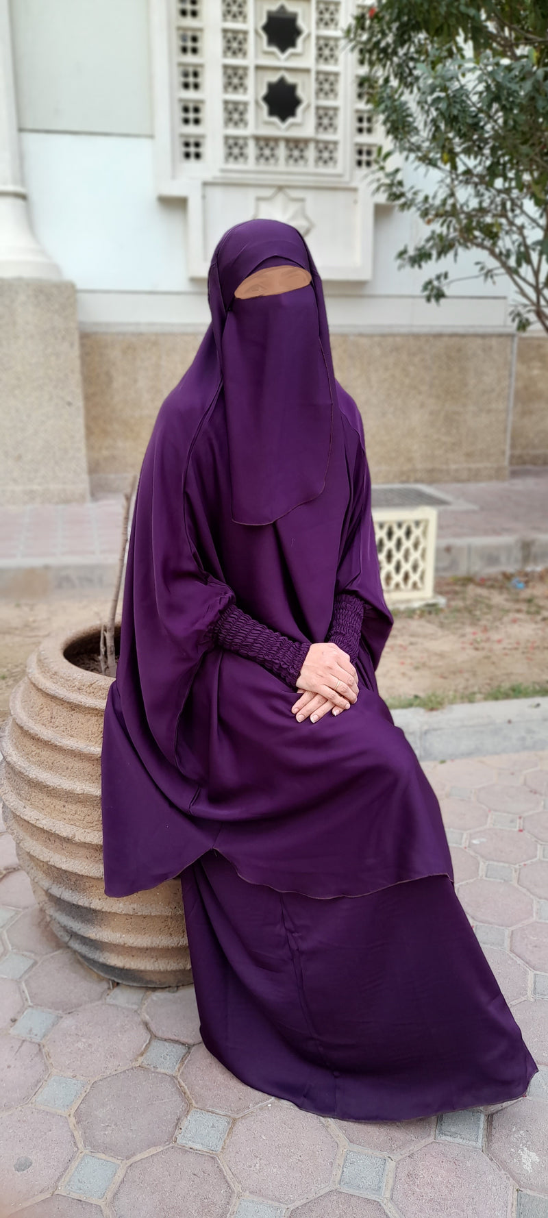 Deep Purple 3 piece Jilbab Elastic Sleeves