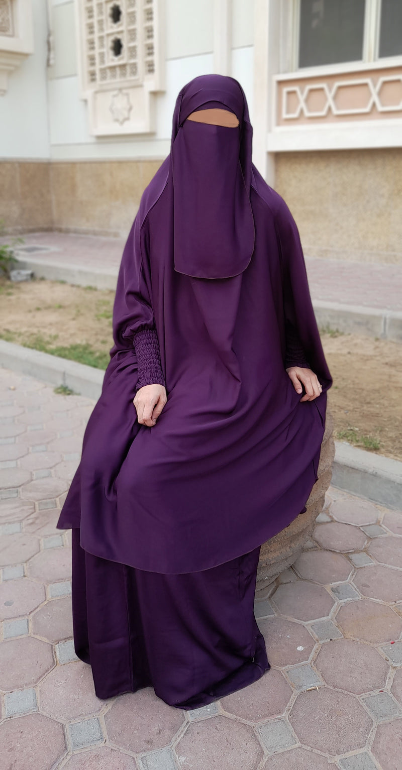 Deep Purple 3 piece Jilbab Elastic Sleeves