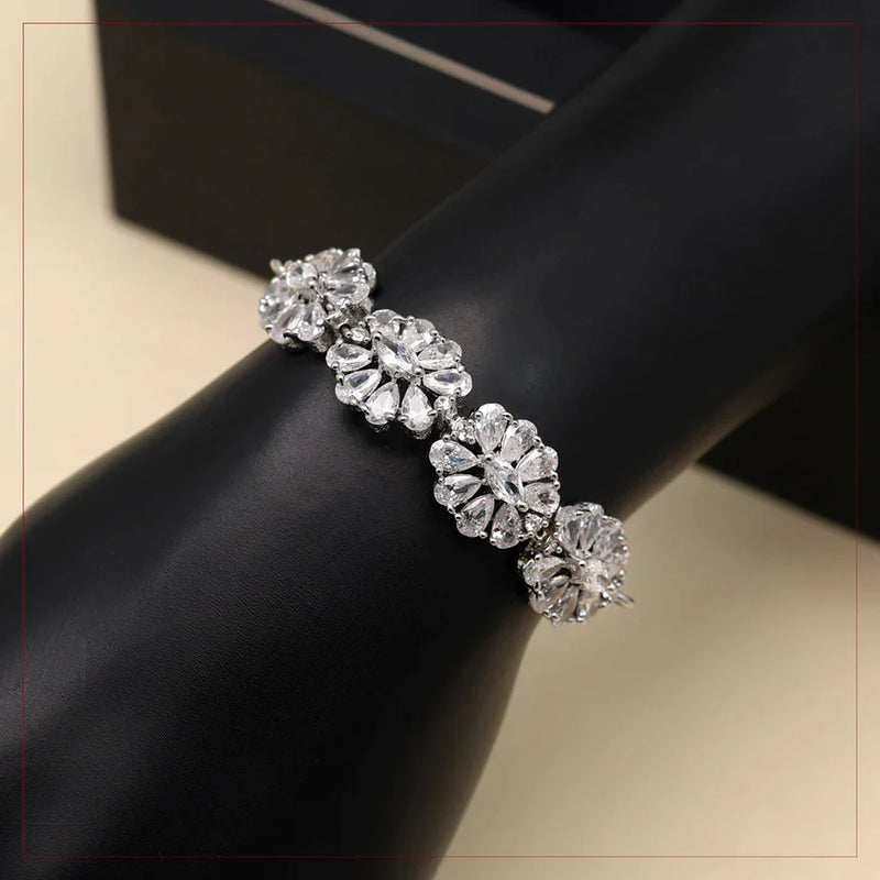 Silver Color American Diamond Bracelet (ADB203SLV) - Silver