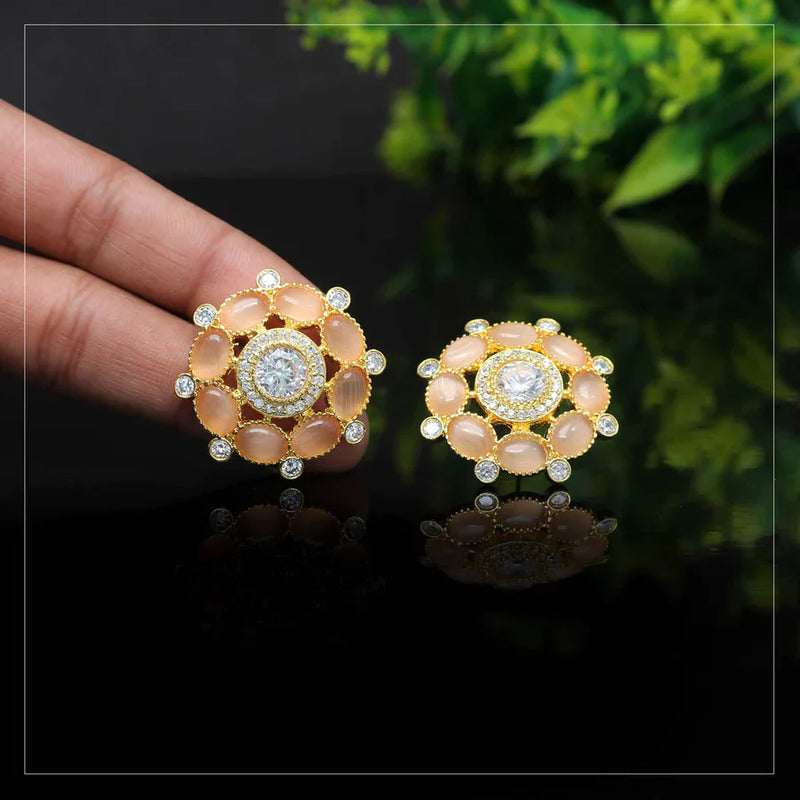 Peach Color Antique American Diamond Stud Earrings (ADE287PCH) - Peach