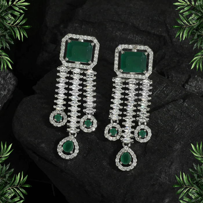 Green Color Premium American Diamond Earrings (ADE333GRN) - Green