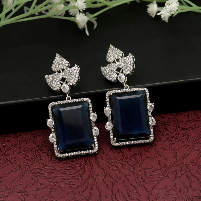 Navy Blue Color American Diamond Earrings (ADE396NBLU) - Navy Blue