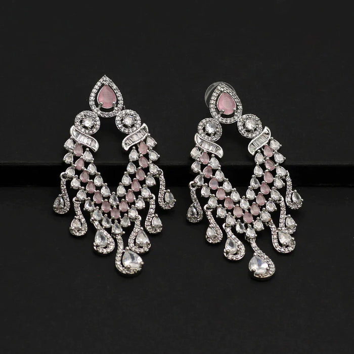 Pink Color American Diamond Earrings (ADE405PNK) - Pink