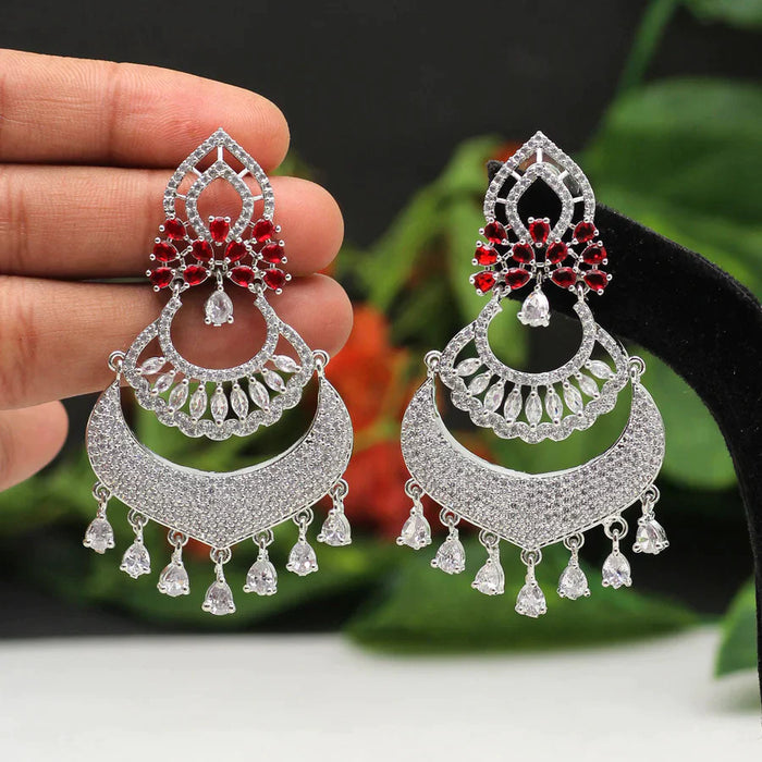 Red Color American Diamond Earrings (ADE408RED) - Red