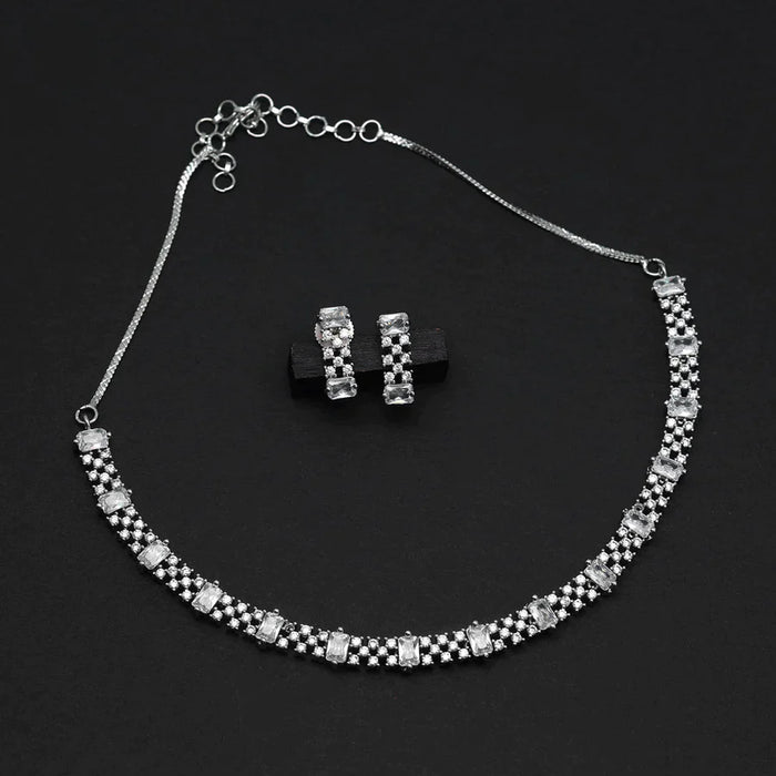 Silver Color American Diamond Necklace Set (CZN795SLV ) - Silver