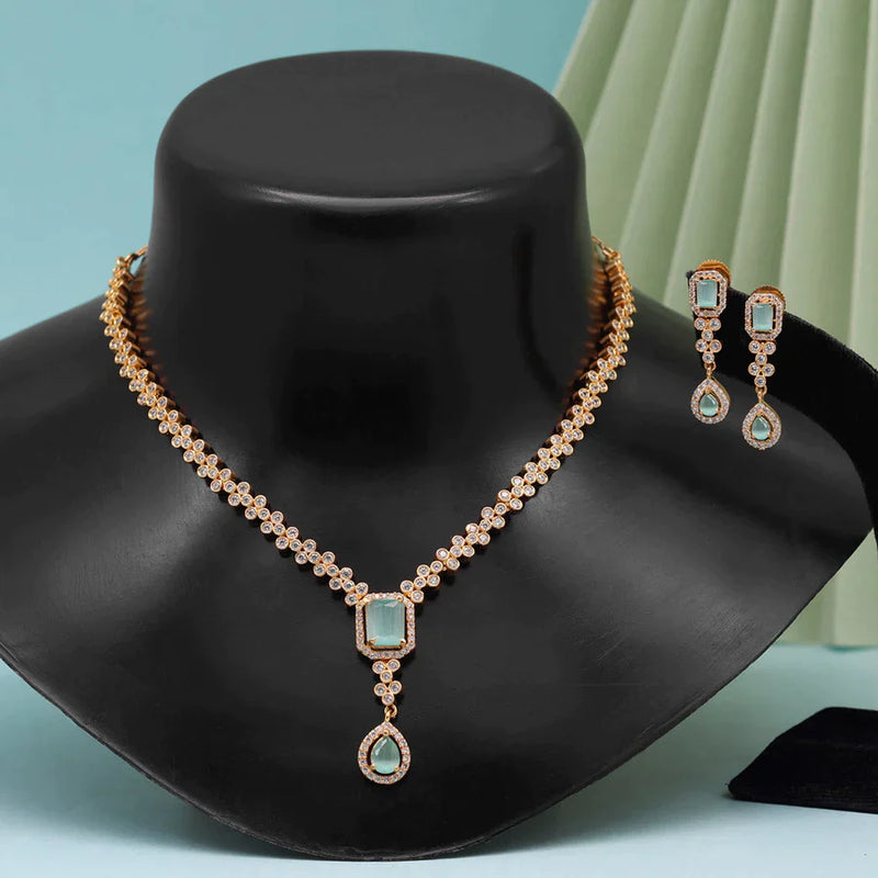 Pista Green Color American Diamond Necklace Set (CZN802PGRN ) - Pista Green