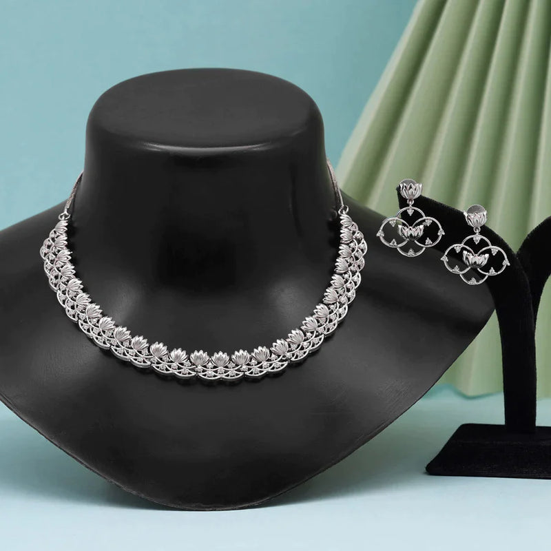 Silver Color American Diamond Necklace Set (CZN806SLV ) - Silver