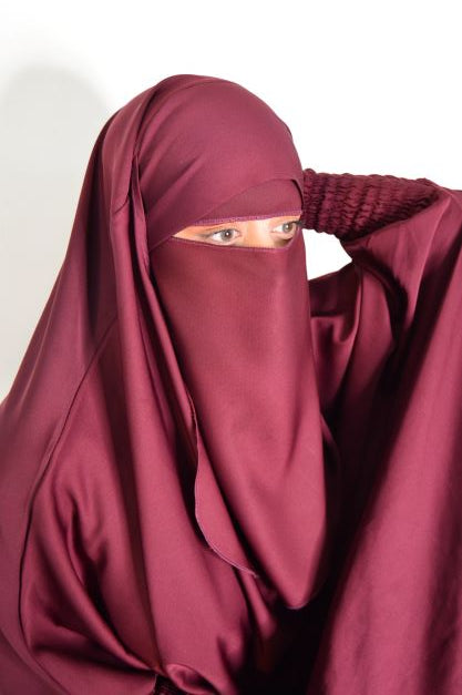 Burgundy 3 Piece Jilbab Elastic Sleeves