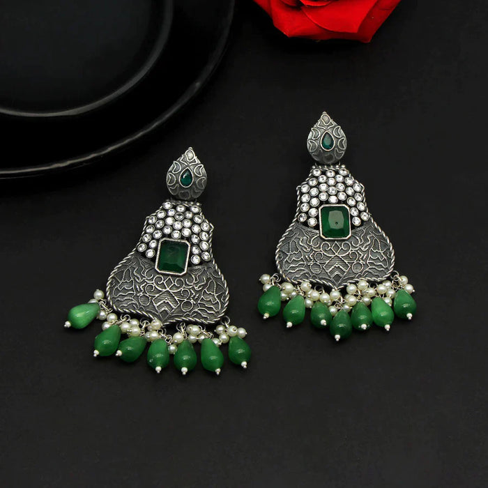 Green Color Premium Oxidised Earrings (PGSE2595GRN) - Green