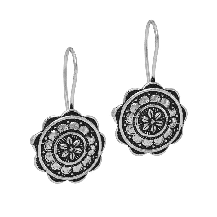 Rajasthani Ethnic German Silver Oxidised Earrings (GSE468SLV) - Silver