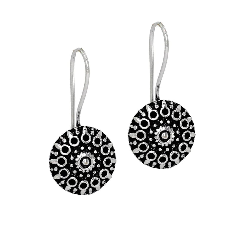 Handmade Indian Traditional Designer Silver Oxidised Stud Brass Earrings (GSE474SLV) - Silver