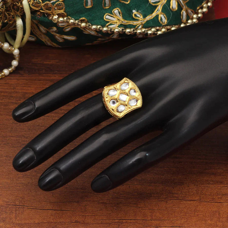 White Color Kundan Ring For Women (KDR117WHT) - White