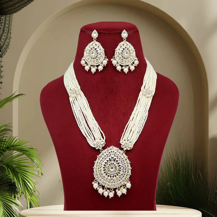 White Color Kundan Long Necklace Set (KN1221WHT) - White