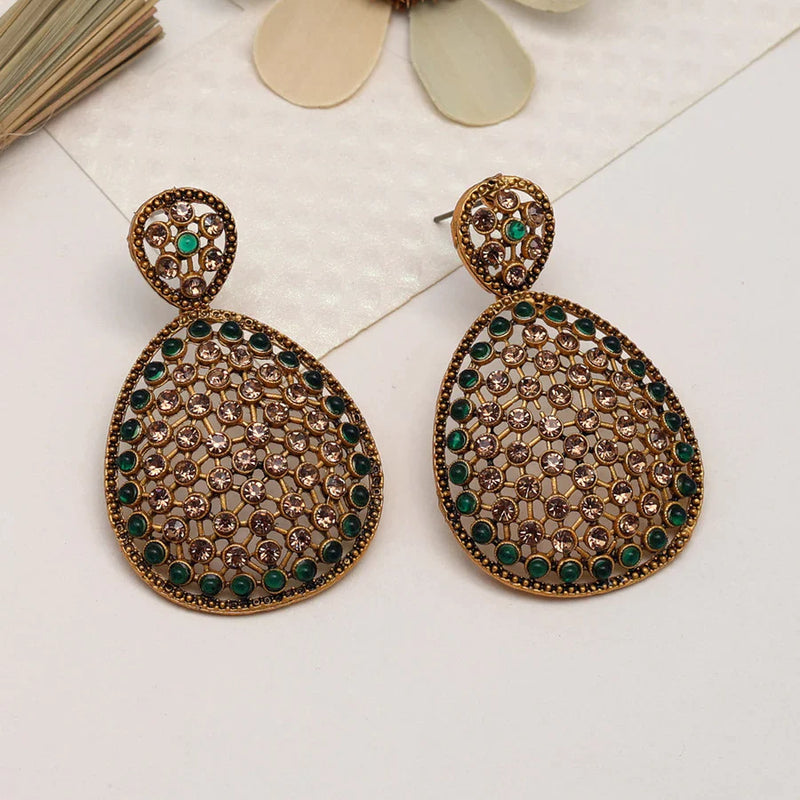 Green Color Matte Gold Earrings (MGE211GRN) - Green
