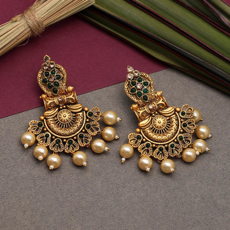 Green Color Matte Gold Earrings (MGE212GRN) - Green