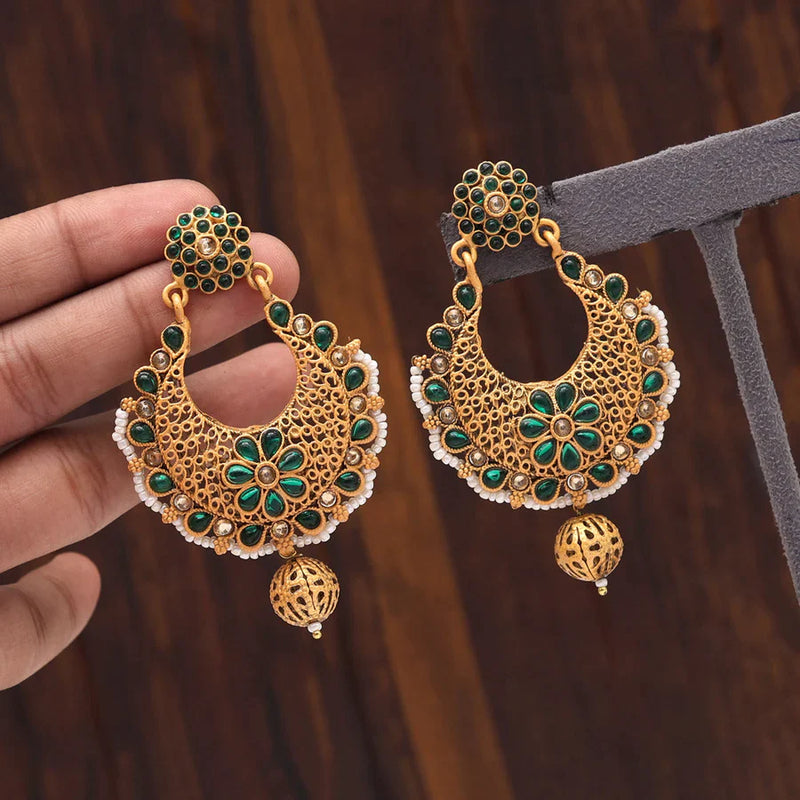Green Color Matte Gold Earrings (MGE231GRN) - Green