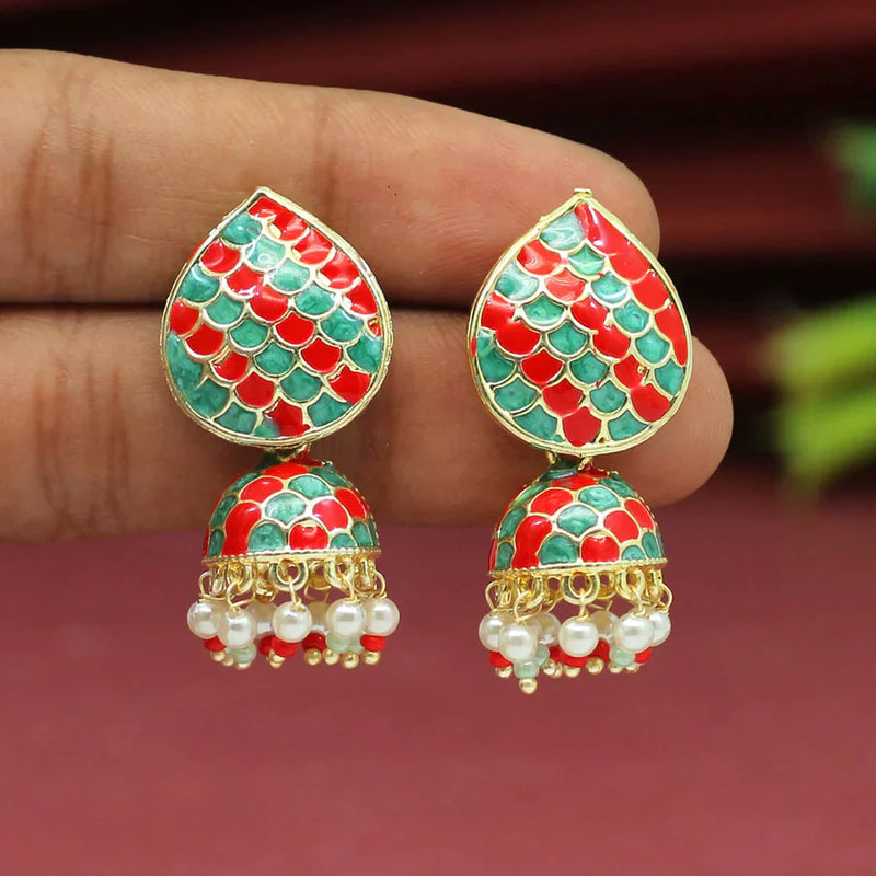 Green & Red Color Meenakari Earrings (MKE1647GRNRED) - Green & Red